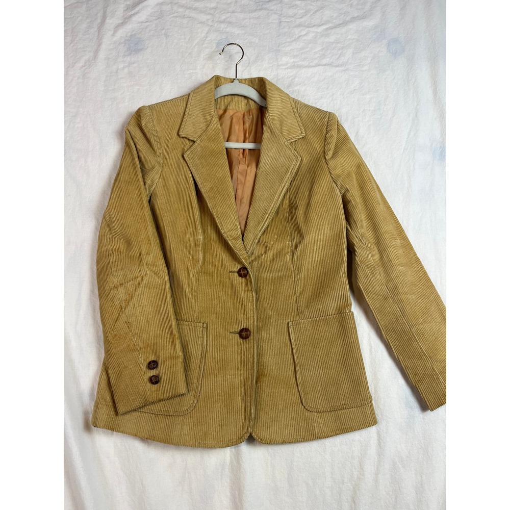 Fleet Street Vintage Tan Corduroy‎ Blazer Jacket Womens Size 10 Cotton 2-Button